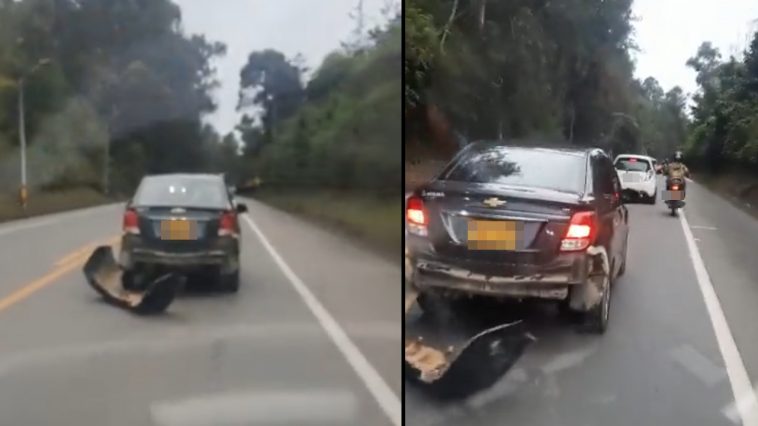 Carro iba todo desbocado y arrastrando el bomper trasero en la vía al aeropuerto de Rionegro 1 Carro iba todo desbocado y arrastrando el bomper trasero en la vía al aeropuerto de Rionegro