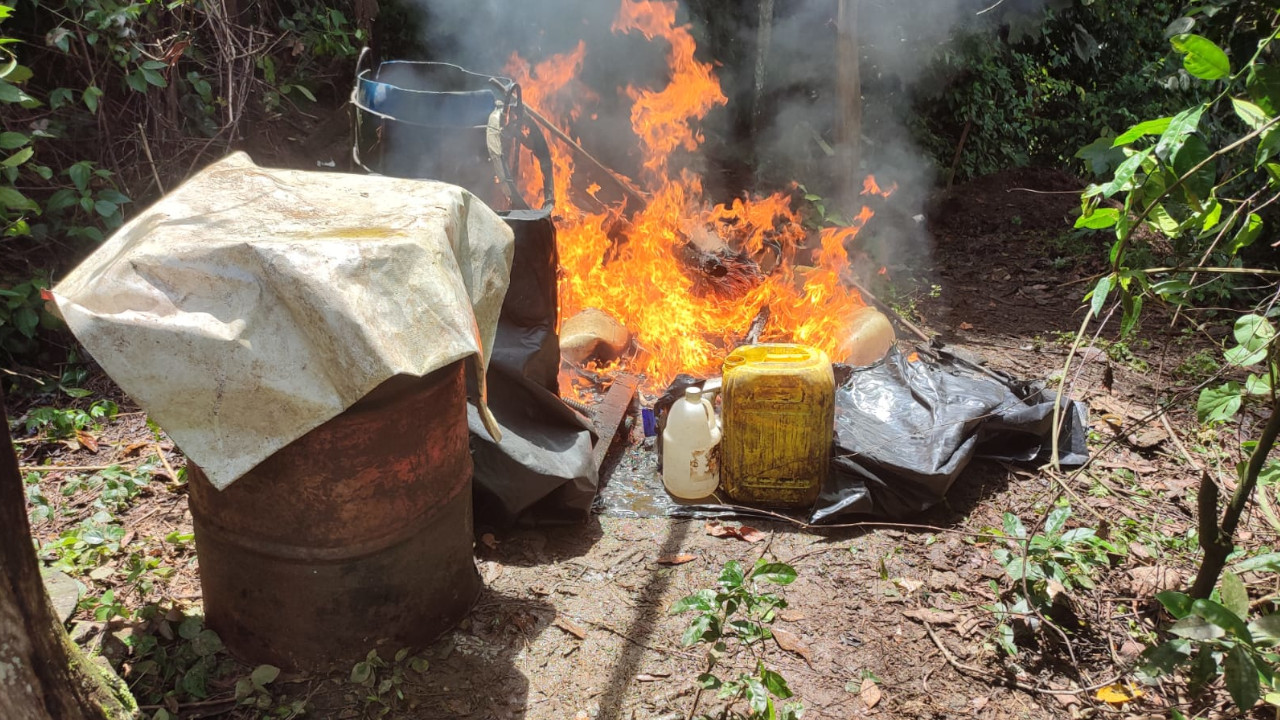 [Video] Soldados encontraron dos laboratorios de coca en San Luis, Antioquia y le metieron candela
