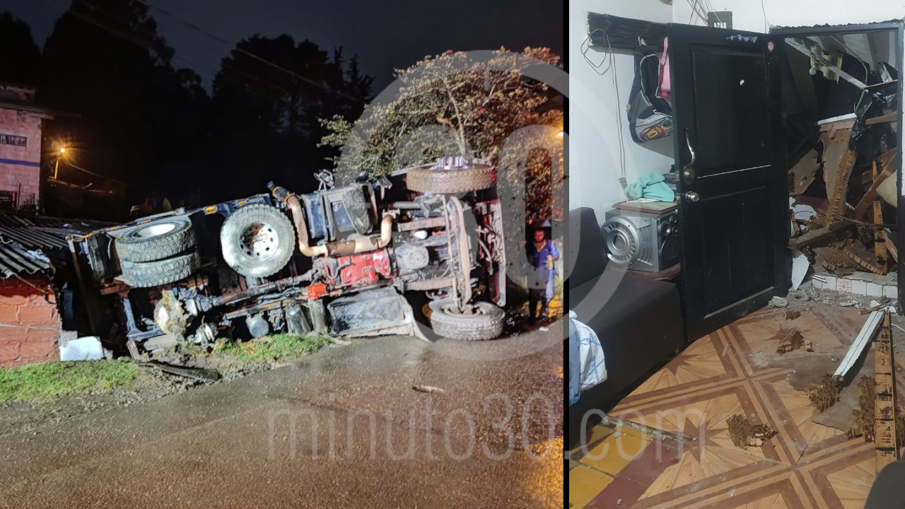 ¡Qué susto! Una volqueta se estrelló contra una casa en Envigado