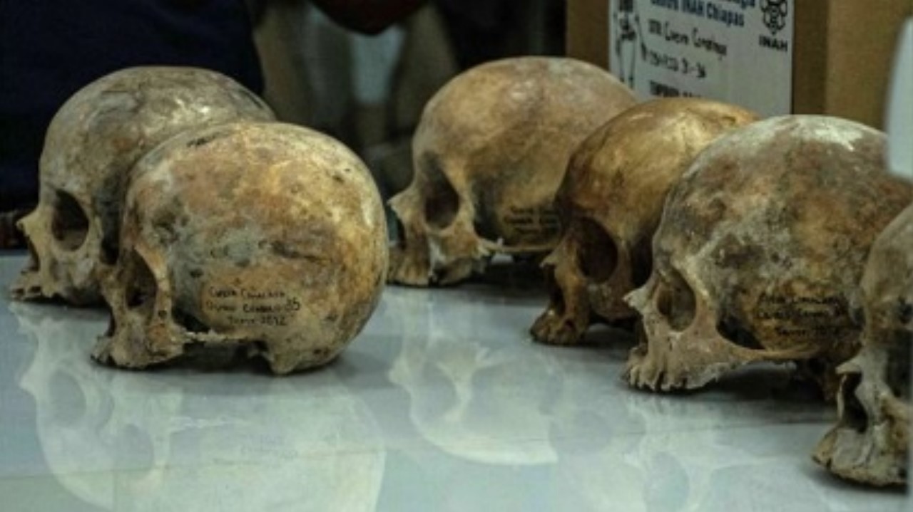 Descubren 150 cráneos como parte de altar maya en el sur de México