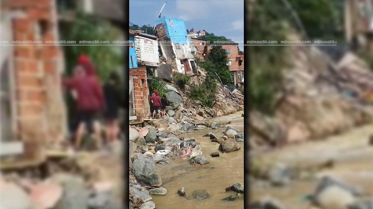 [Video] Se cayeron dos casas en la comuna 13 de Medellín, por fortuna no había nadie allí
