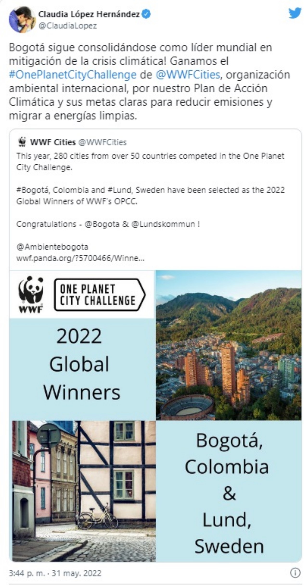 Bogotá gana premio internacional de WWF por su Plan de Acción Climática 4 Bogota gana premio internacional de WWF por su Plan de Accion Climatica