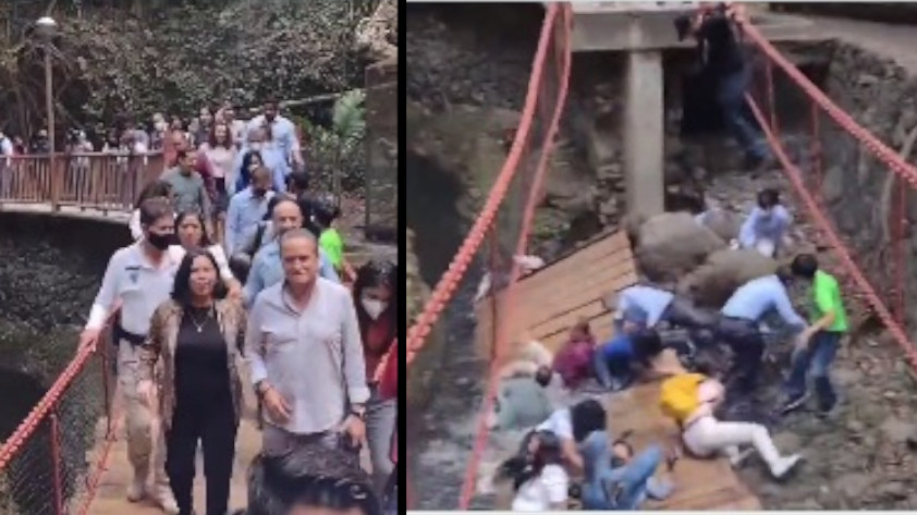 VIDEO. Se desplomó puente colgante en plena reinauguración