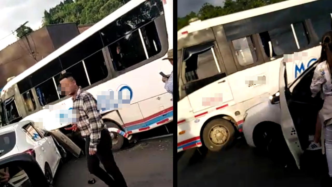 ¡Qué susto! Un carro particular y un bus chocaron en la variante Caldas