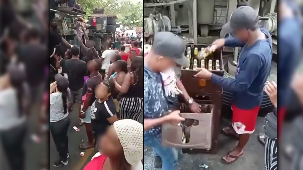 [Video] Saquearon un camión cargado con cerveza que se accidentó
