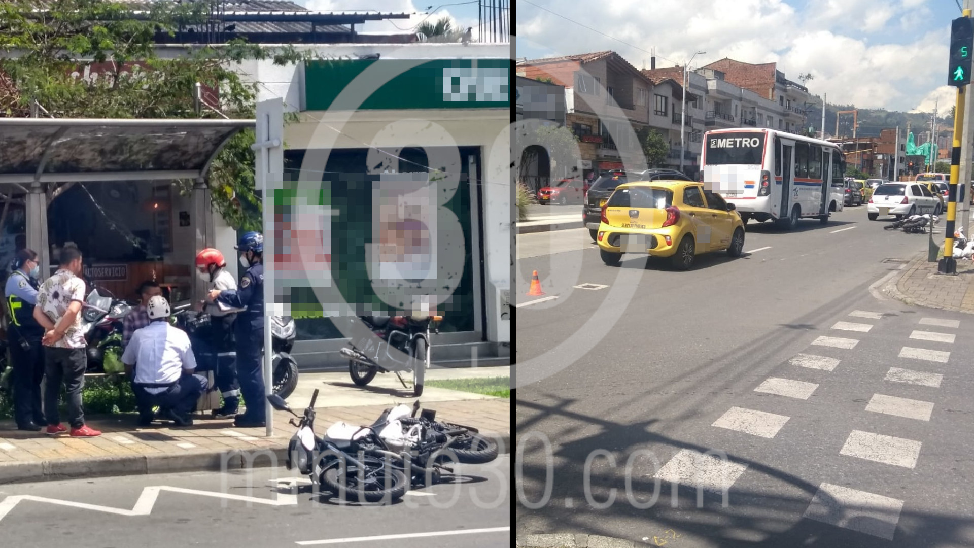 Accidente en Envigado: Moto y taxi se chocaron