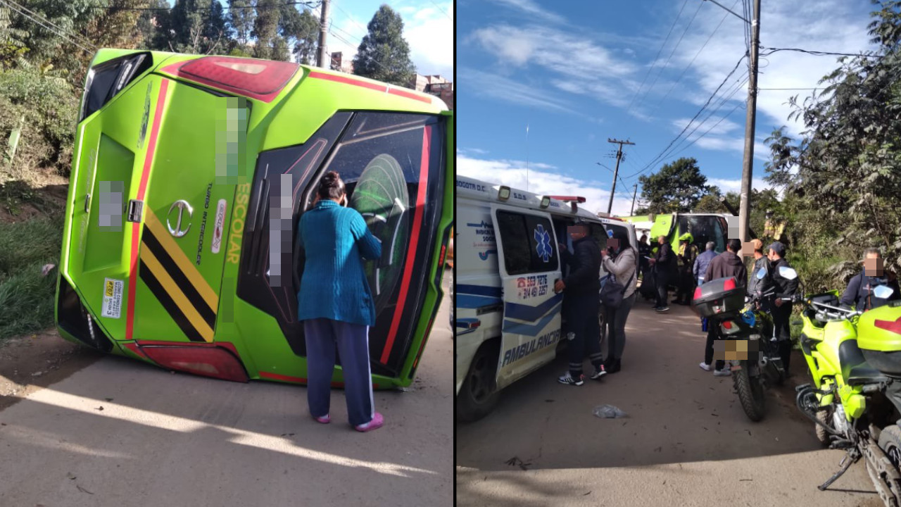 Se volcó ruta escolar en Bogotá, iban 39 niños
