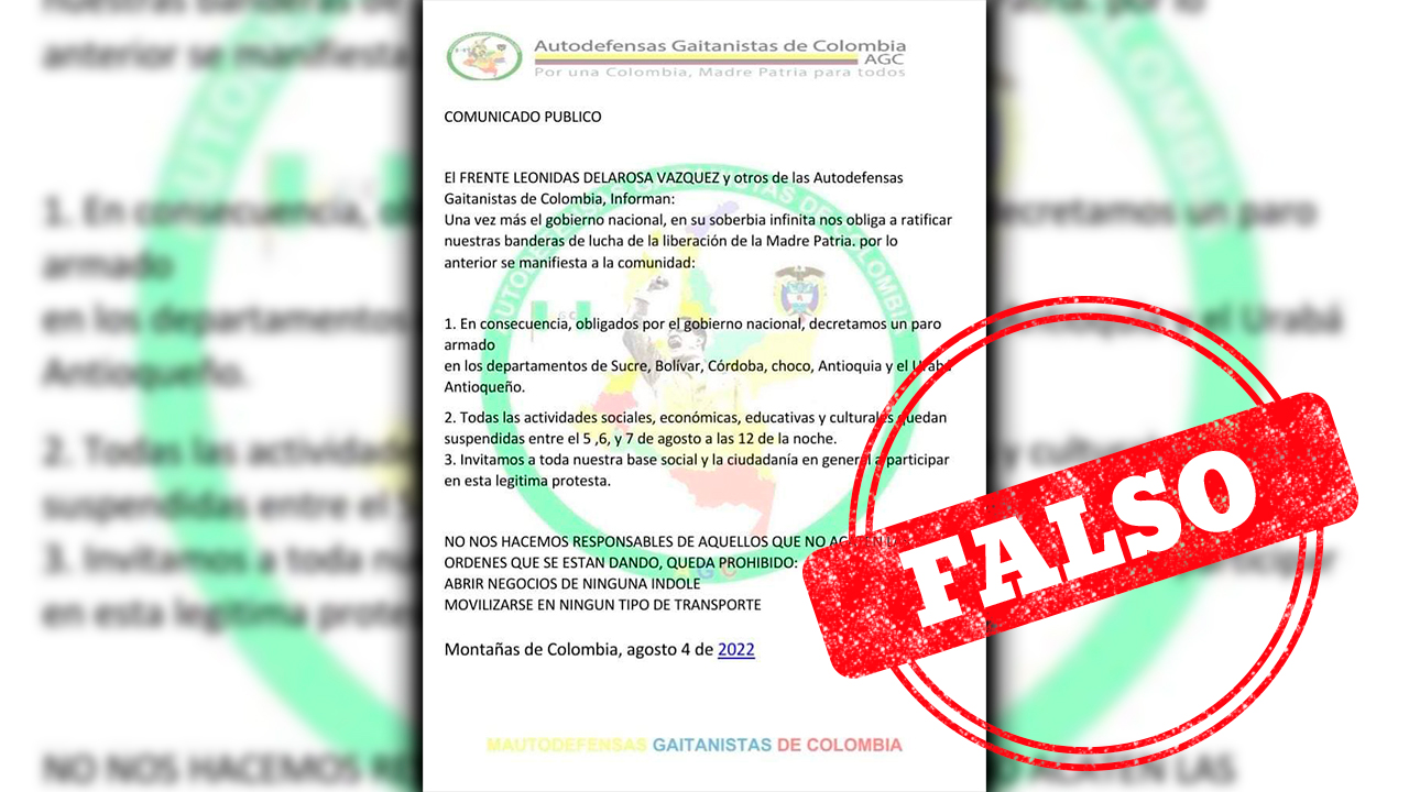 [Video] Es falso el panfleto que circula, no es del 'Clan del Golfo'