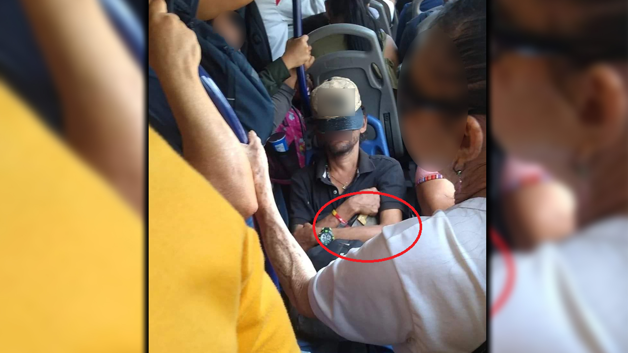 ¿Quién se le arrima? Sujeto se durmió con 'severo' cuchillo en mano en un bus de Cali