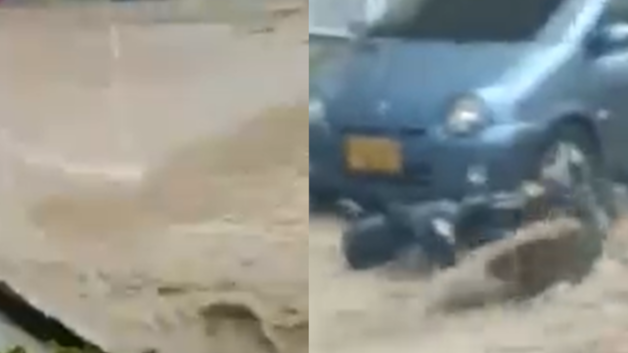 En Caldas, corriente de agua arrastró moto tras las fuertes lluvias