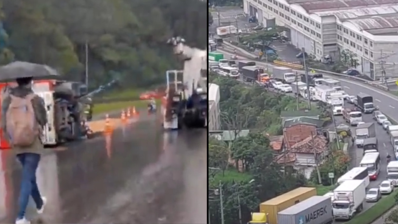 ¡Tenga paciencia! por volcamiento de camión está reducida la variante Caldas