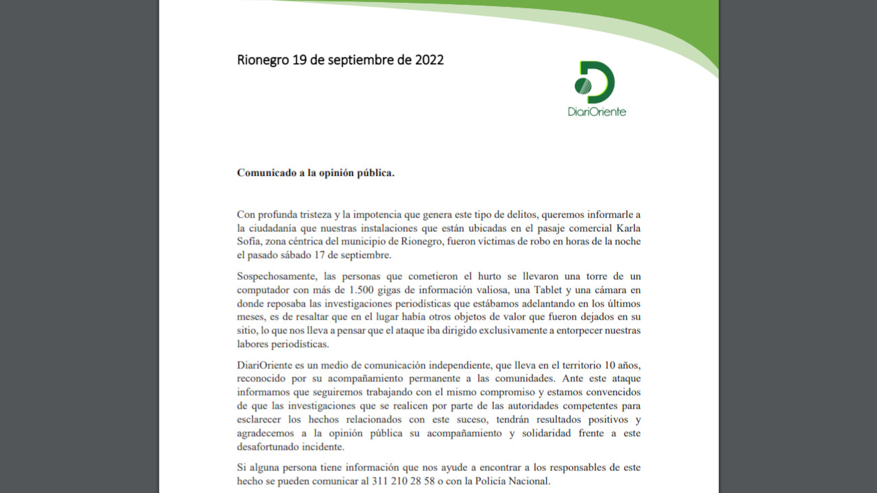 Sujeto quedó grabado robando un computador, una tablet y una cámara del Diario Oriente