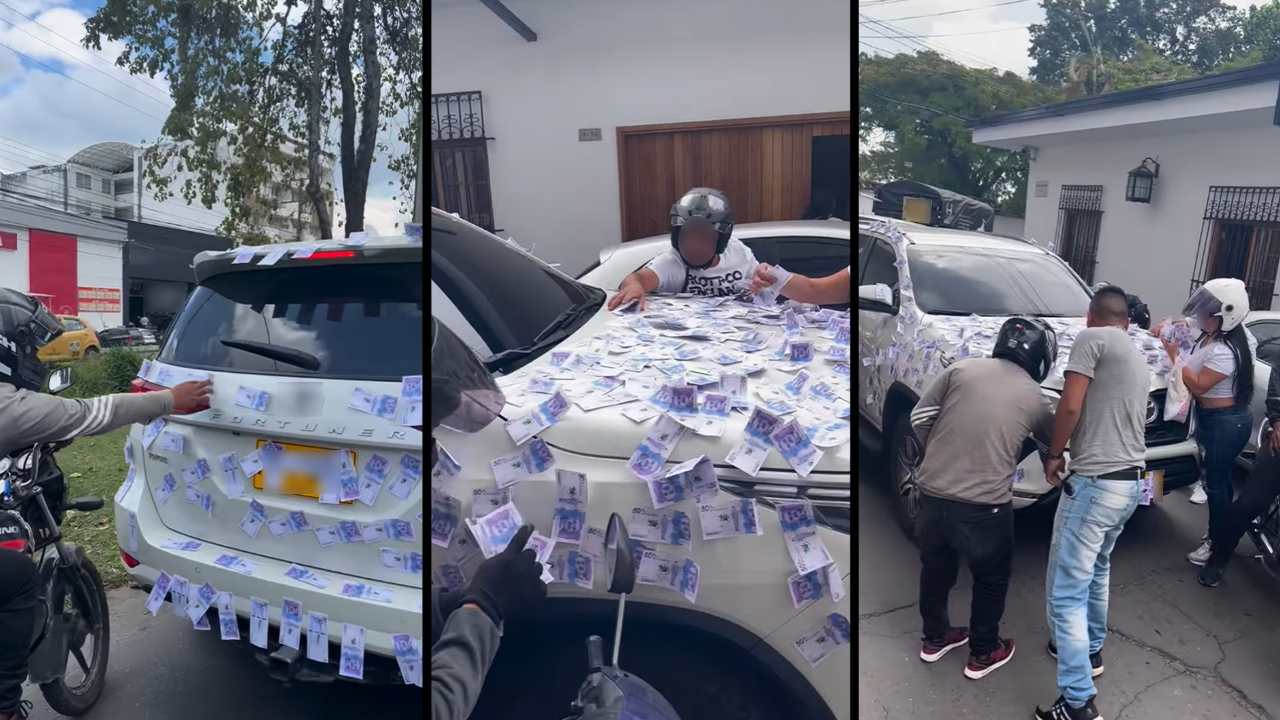 Una camioneta forrada con billetes de $50 mil se paseó por las calles de Cali