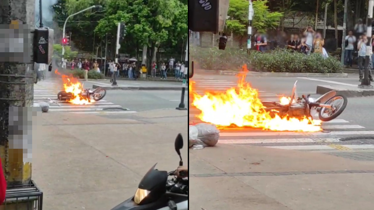 [Video] Hoy quemaron otra moto a la altura de la Universidad de Antioquia