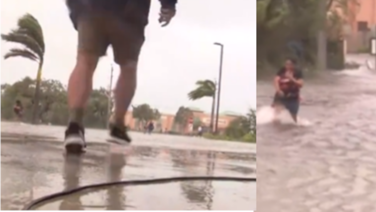[VIDEO] Camarógrafo que grababa huracán Ian, dejó tirada cámara para socorrer a una familia