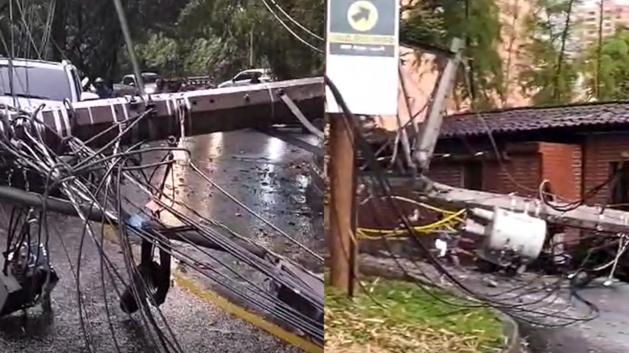 Atención: por aguacero dos postes de energía se cayeron en Loma del Tesoro