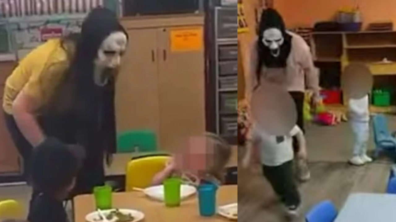[VIDEO] Trabajadora de guardería se puso una máscara y aterrorizó a alumnos, ¿se pasó con los niños?