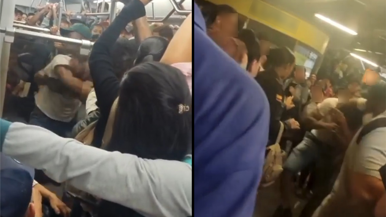 [Video] ¡Que agresividad! A puños se levantaron varios hombres en el Metro de Medellín