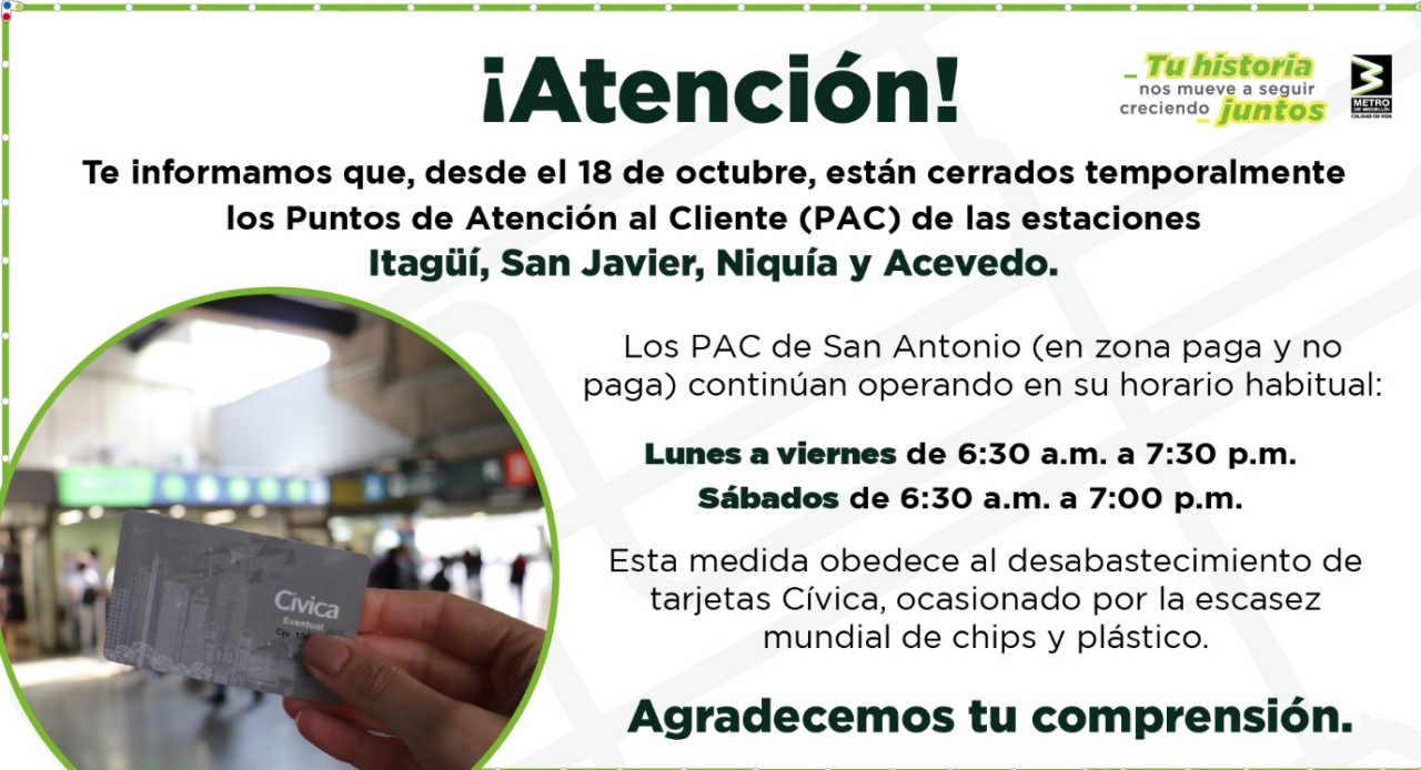 Hay desabastecimiento de tarjetas Cívica en el Metro de Medellín 3 metro medellin civica twitter