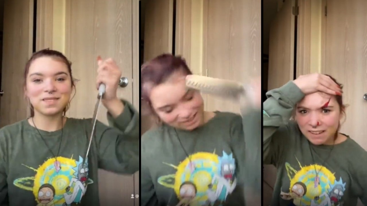 Mujer jugaba con un cuchillo tratando de hacer reto viral de TiktTok y se cortó la cara