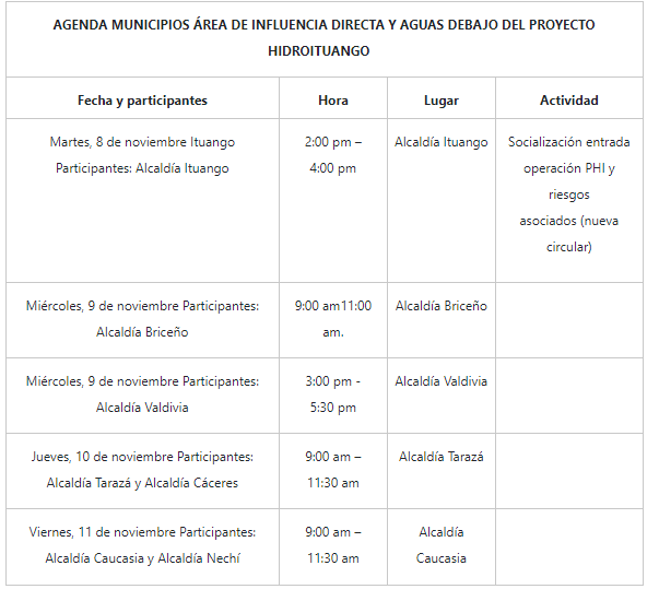 Procuraduría realiza mesas de trabajo con comunidades de municipios aledaños al proyecto Hidroituango