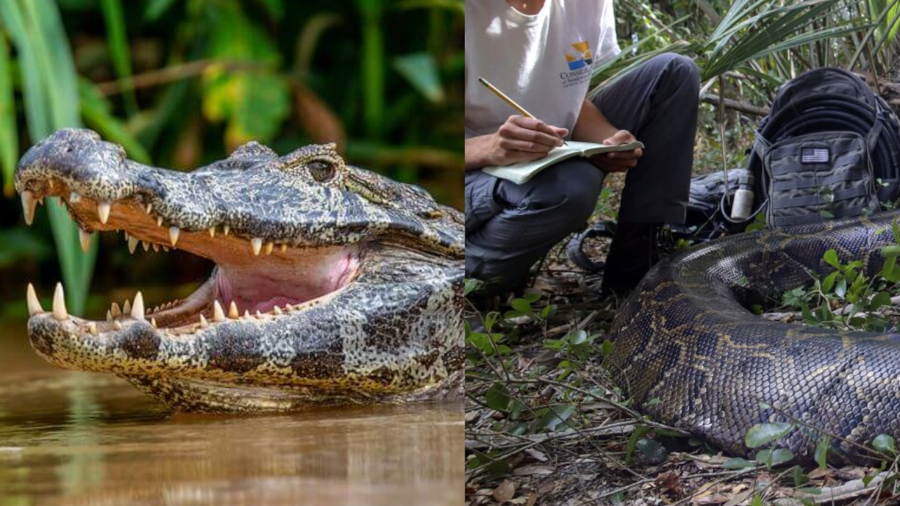 Encontraron a caimán intacto dentro de una pitón