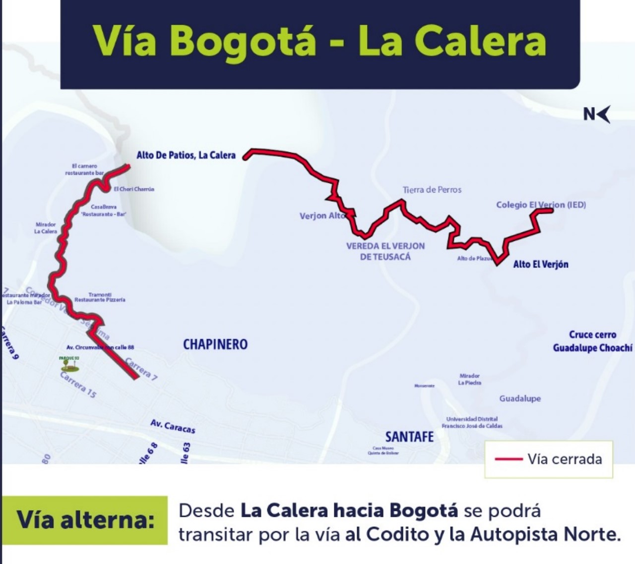 La vía a La Calera continuará cerrada desde la calle 85 2 La via a La Calera continuara cerrada desde la calle 85 1 1