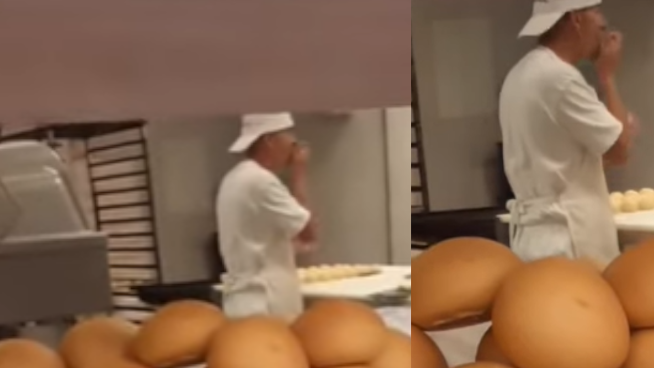 Panadero fue captado pasando la lengua a masa de pan, antes de meterla al horno