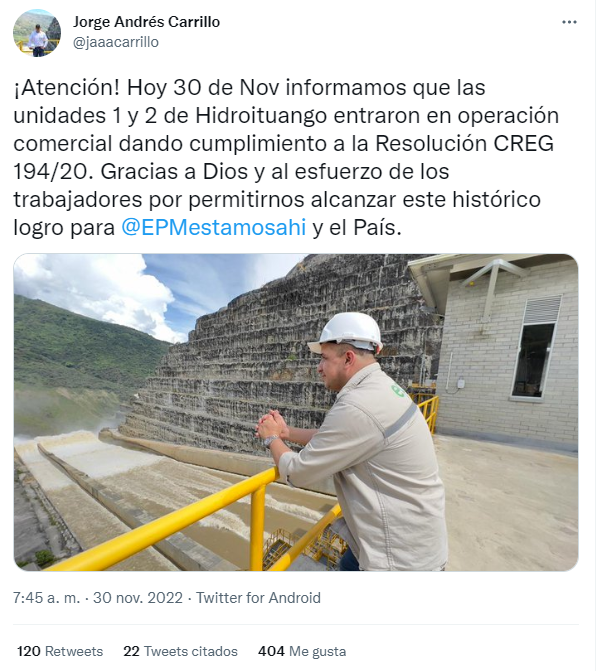 Trino gerente EPM Hidroituango