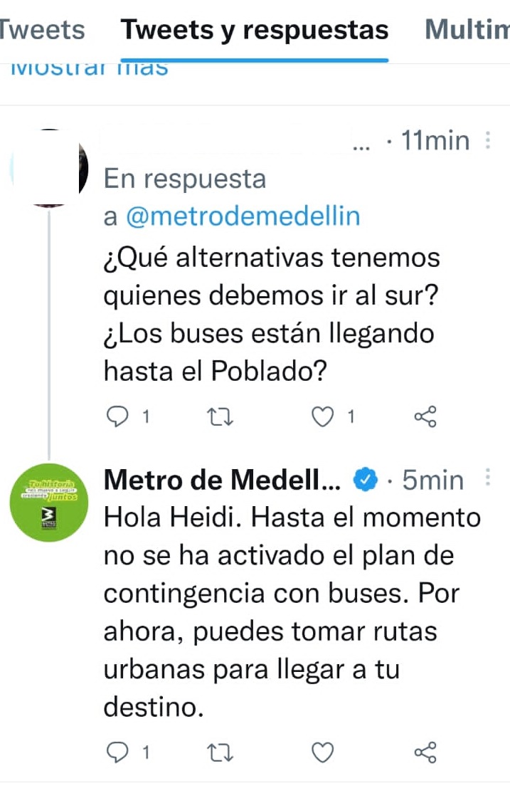El Metro de Medellín solo funciona entre Niquía y Poblado ¿Qué alternativas hay para ir al sur? 2 m