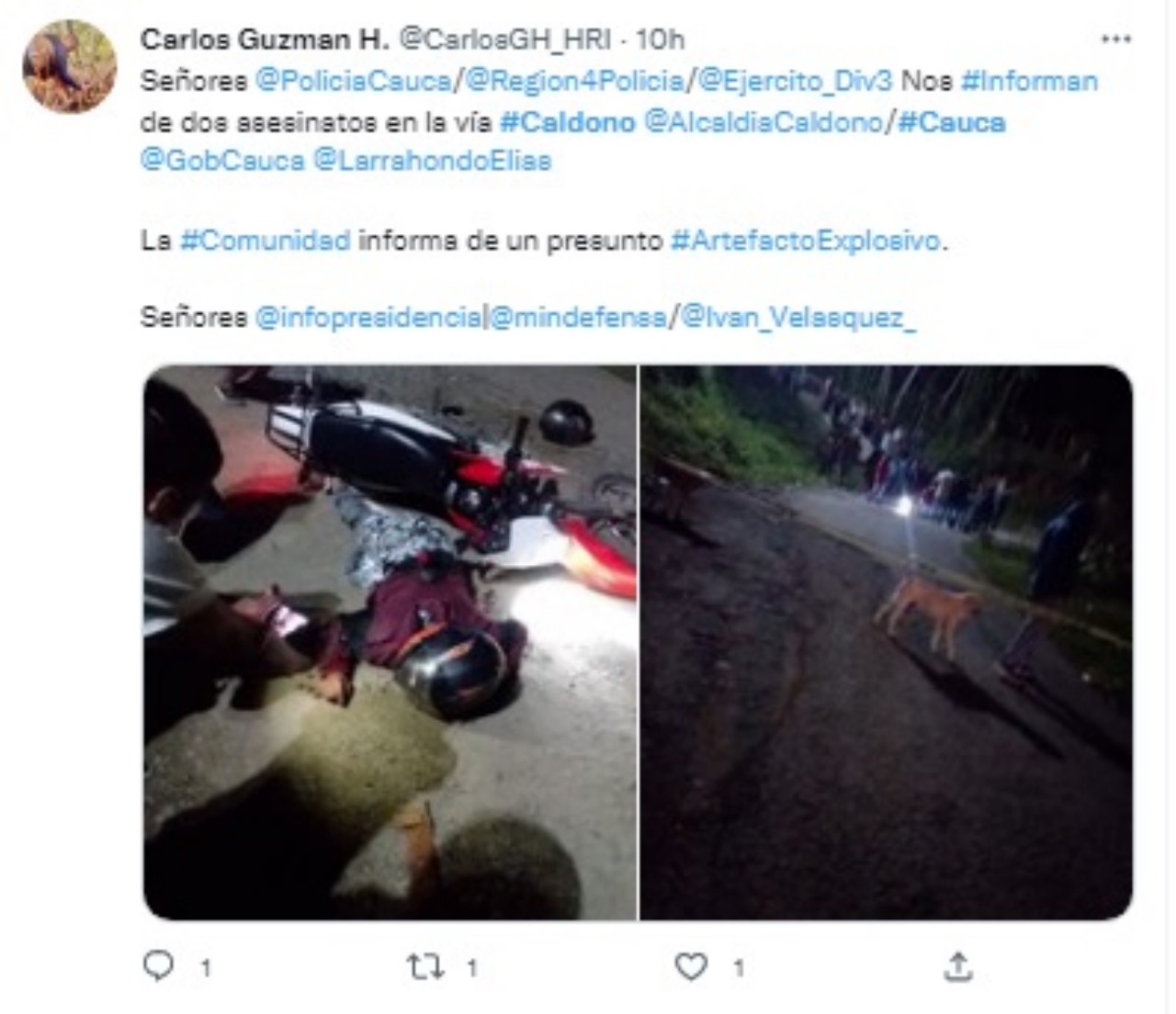 Dos muertos y un herido en Caldono, Cauca 2 Caldono Cauca