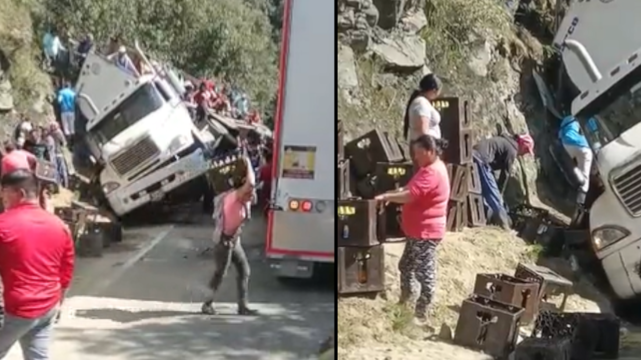 Camion de cerveza se volco algunos ayudaron y otros se las llevaron