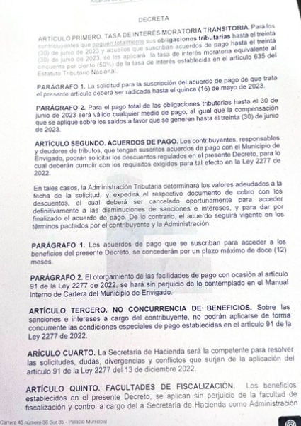 Mejor regalo de navidad no puede ser, Envigado otorga reducción del 50% en intereses de impuestos