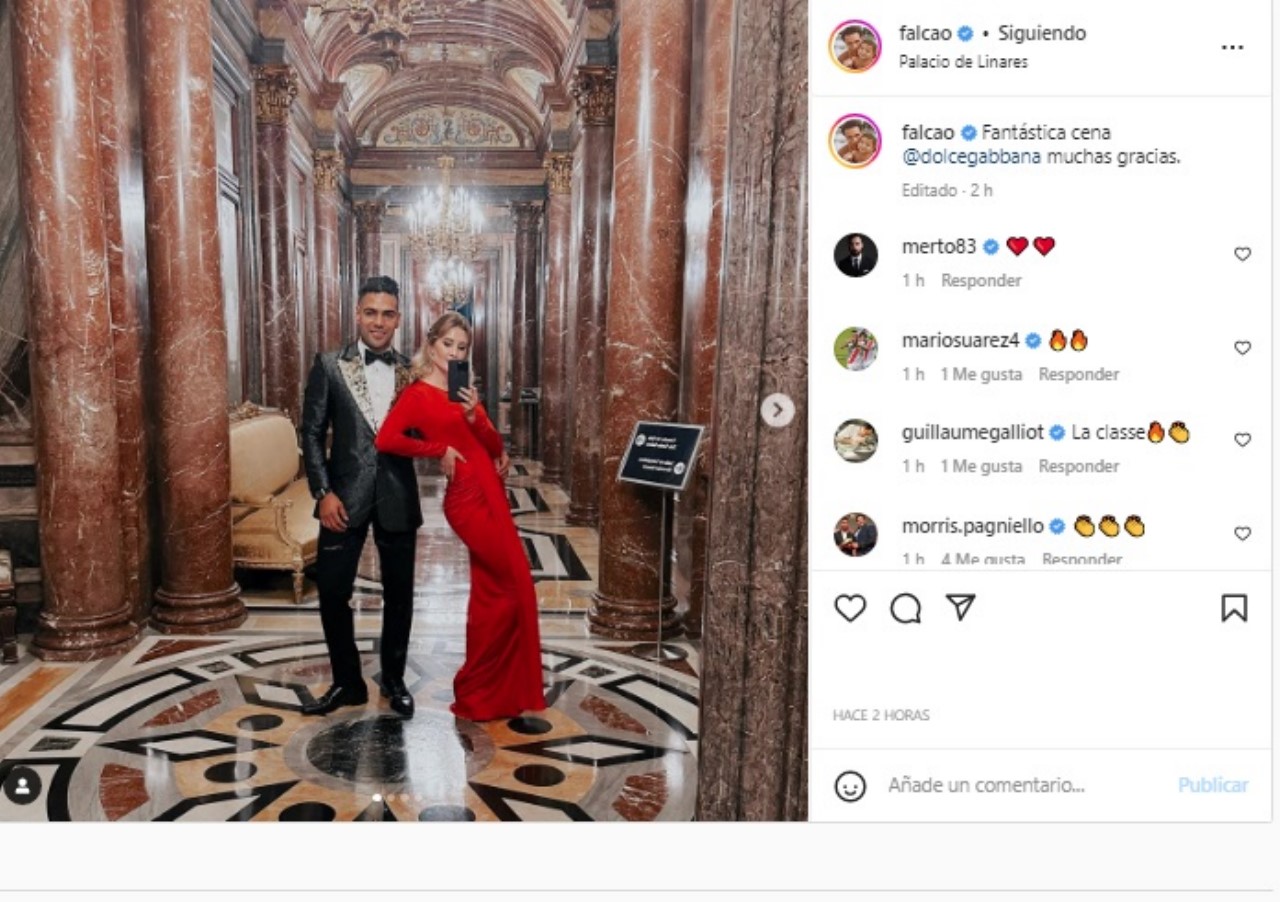 Falcao y su esposa tras celebración de 15 años de matrimonio