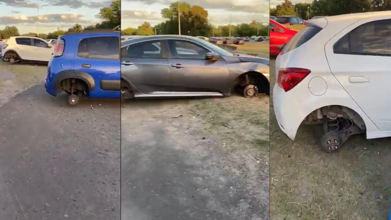 Mientras recibían a la Selección Argentina, los ladrones les robaron las llantas a los carros