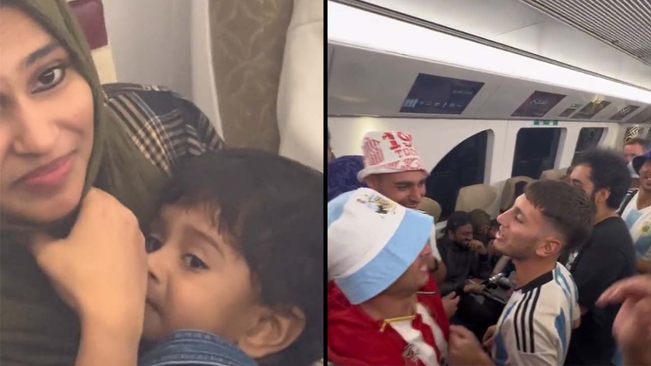 [VIDEO] Hinchas argentinos le cantan a niño asustado en el metro de Qatar