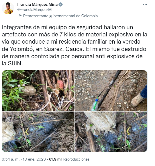Encontraron explosivos cerca a la casa de la vicepresidenta Francia Márquez 2 1 4