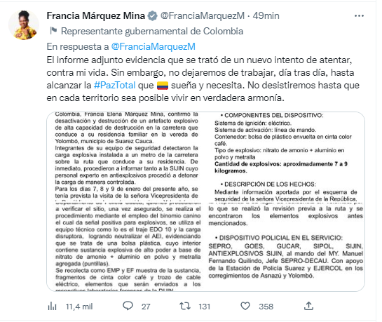 Encontraron explosivos cerca a la casa de la vicepresidenta Francia Márquez 3 2 3