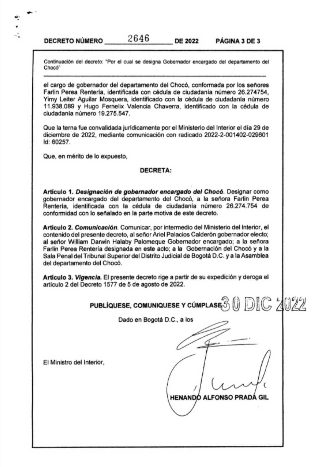 Farlin Perea, gobernadora encargada de Chocó 2 Farlin Perea designada gobernadora encargada de Choco 2