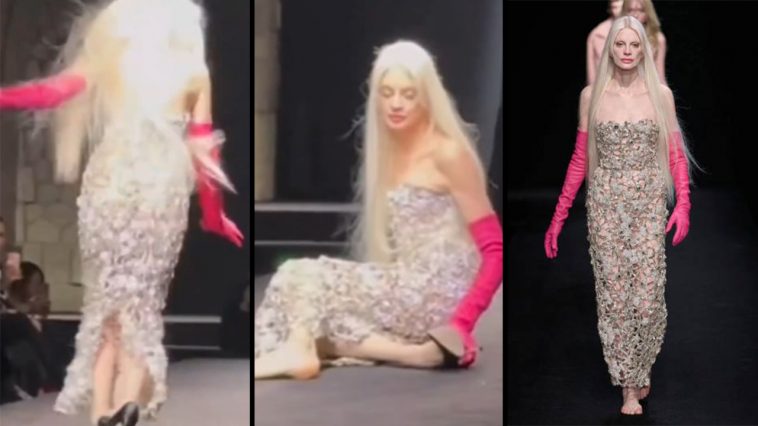 Kristen McMenamy sufrio una dura caida durante la Semana de la Moda en Paris