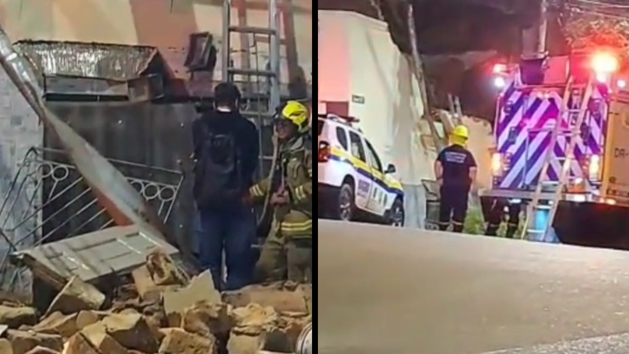 [VIDEO] ¡Qué susto! En Campo Valdés se cayó parte de una casa a mitad de la noche