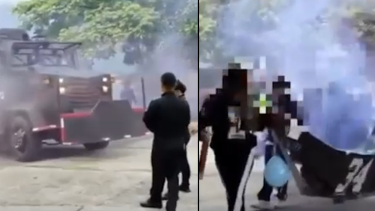 [VIDEO] Con una tanqueta recibieron a los estudiantes de un colegio en Sabaneta