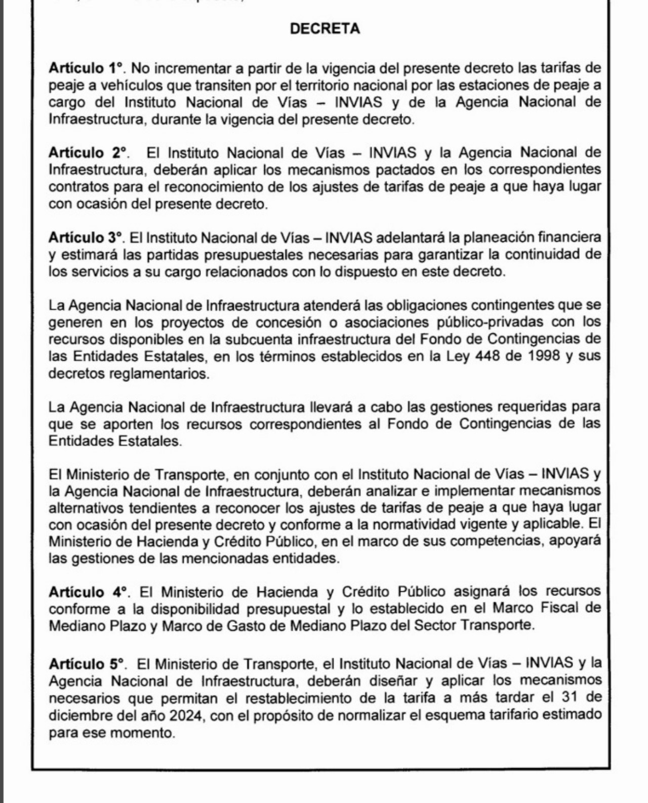 Gobierno firma decreto que congela aumento de peajes para 2023 2 decreto 1