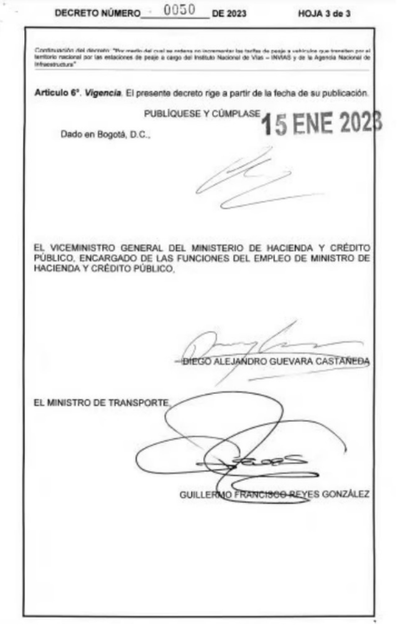 Gobierno firma decreto que congela aumento de peajes para 2023 3 decreto