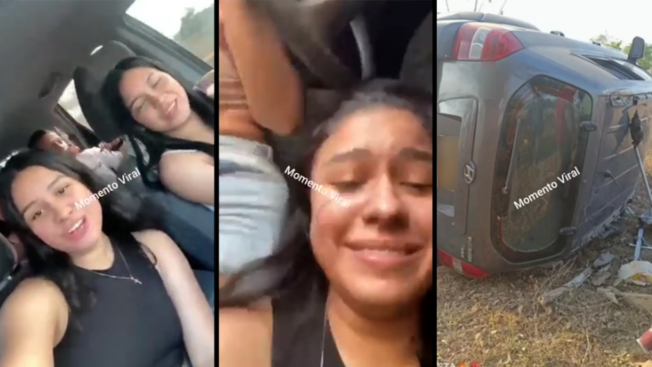 Grababan Tik Tok manejando el carro y terminaron estrelladas