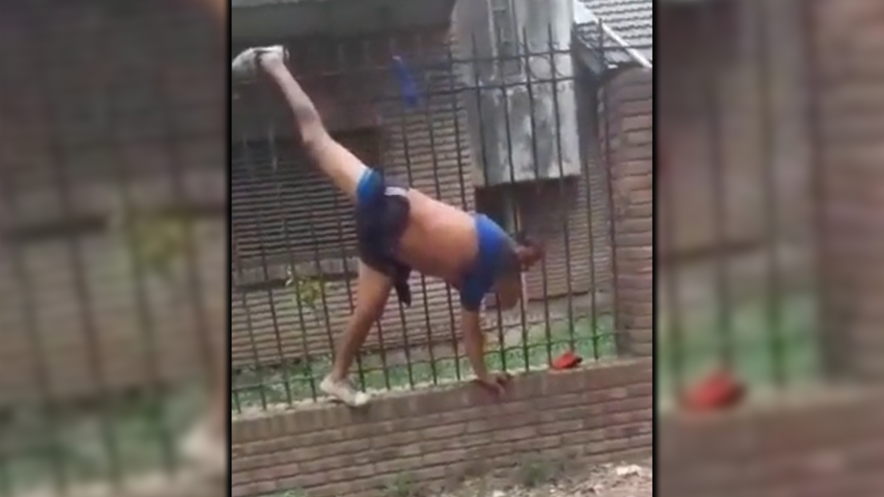 [VIDEO] Intentó huir después de robar en una casa y terminando colgado de cabeza