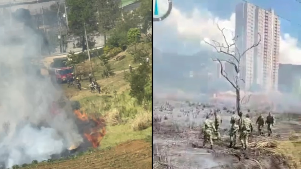 [VIDEO] Soldados y Bomberos luchan por apagar un incendio forestal en Niquía