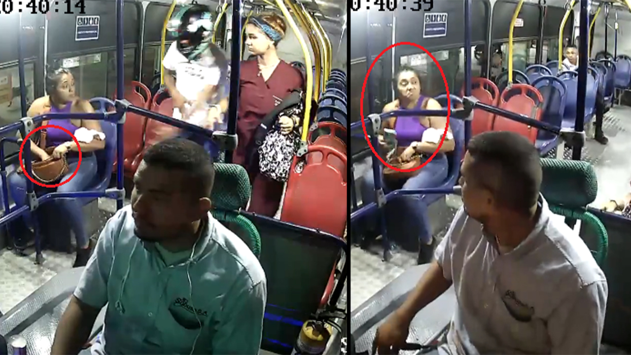 Engañó al ladrón que subió al bus y le dio un celular viejito