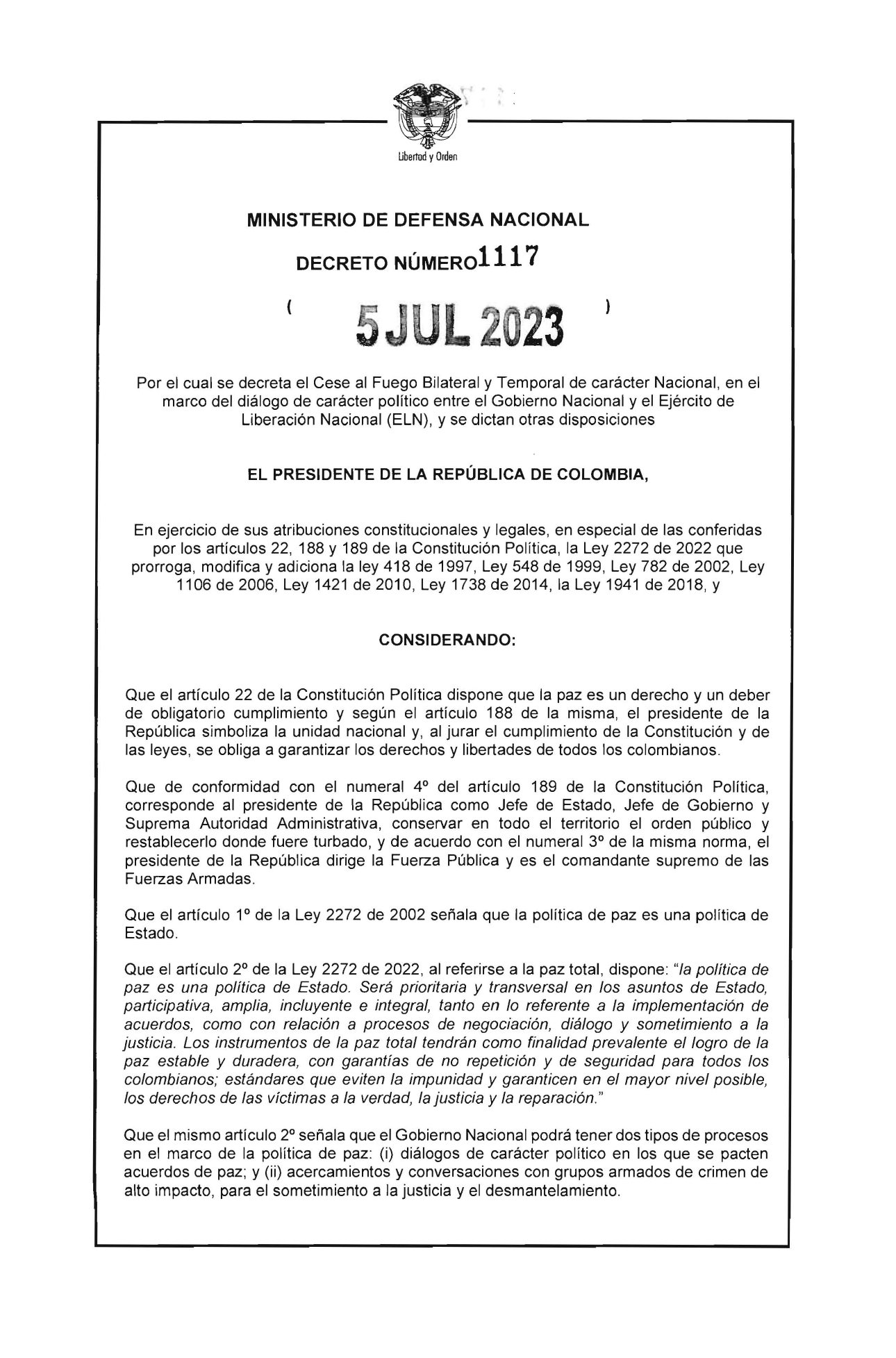 DECRETO 1117 DEL 5 DE JULIO DE 2023 page 0001