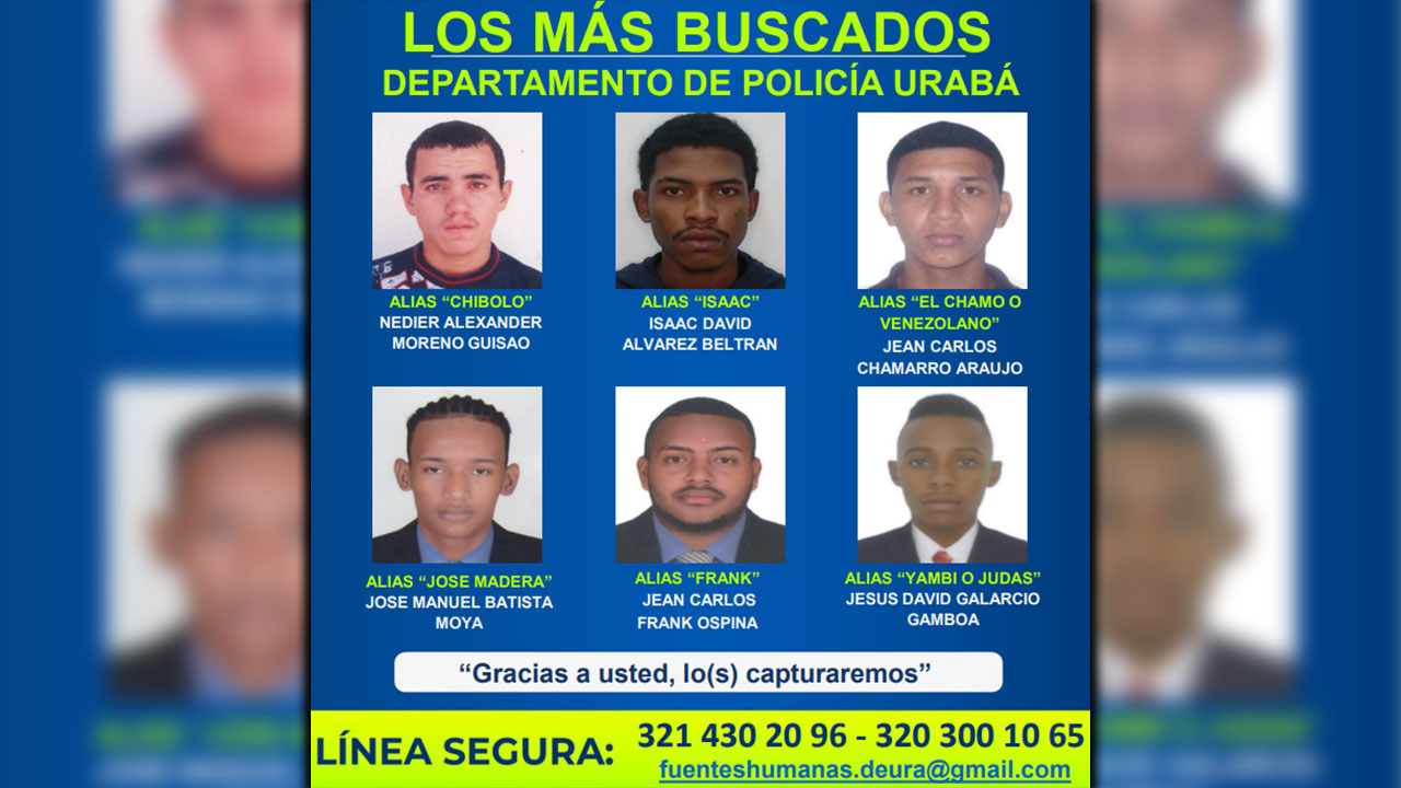 Cartel de los más buscados en Urabá